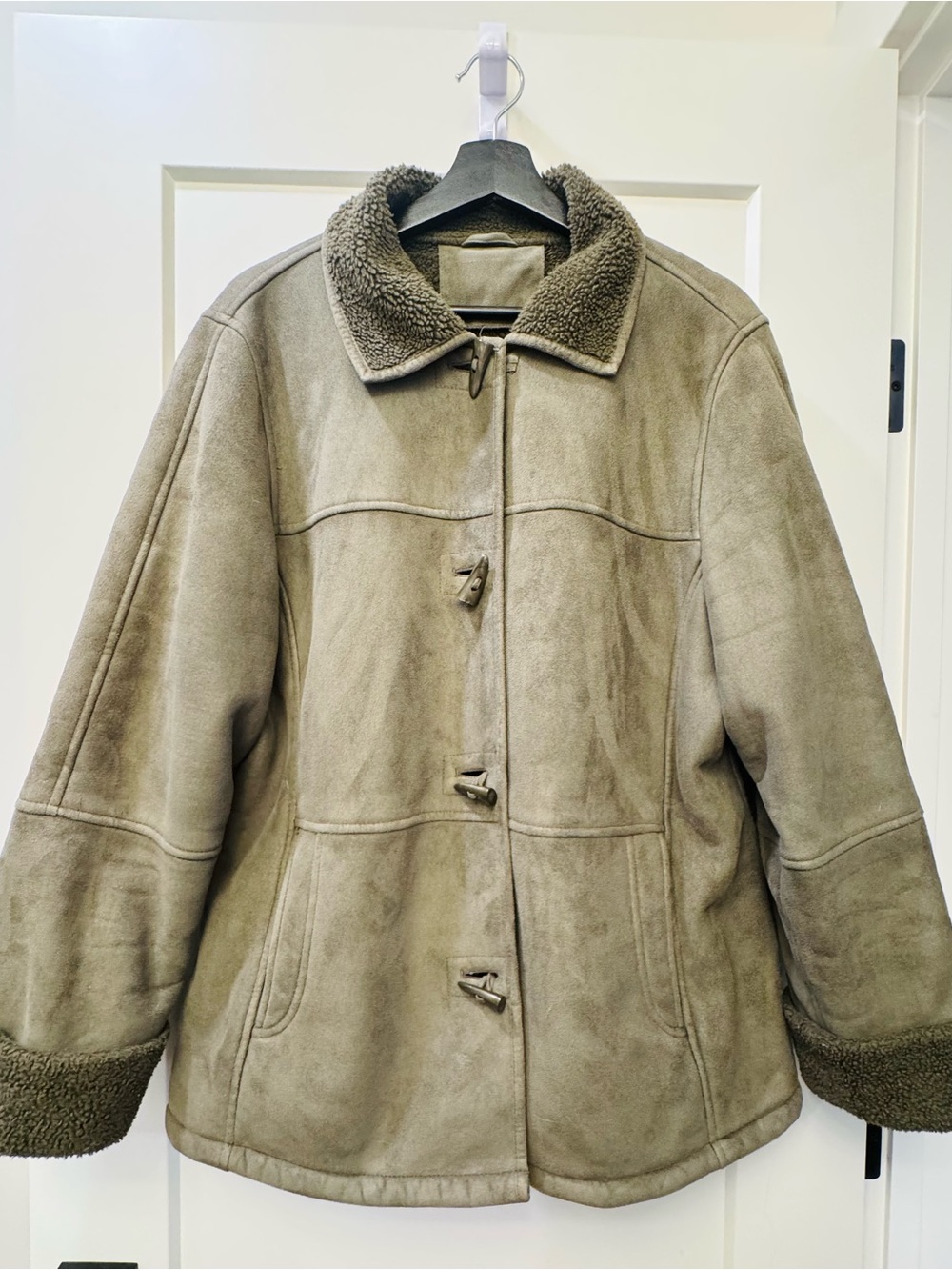 Women's Taupe Faux-Shearling Toggle Coat